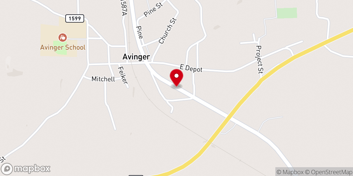 Map showing location of Hickory Hill Baptist Church