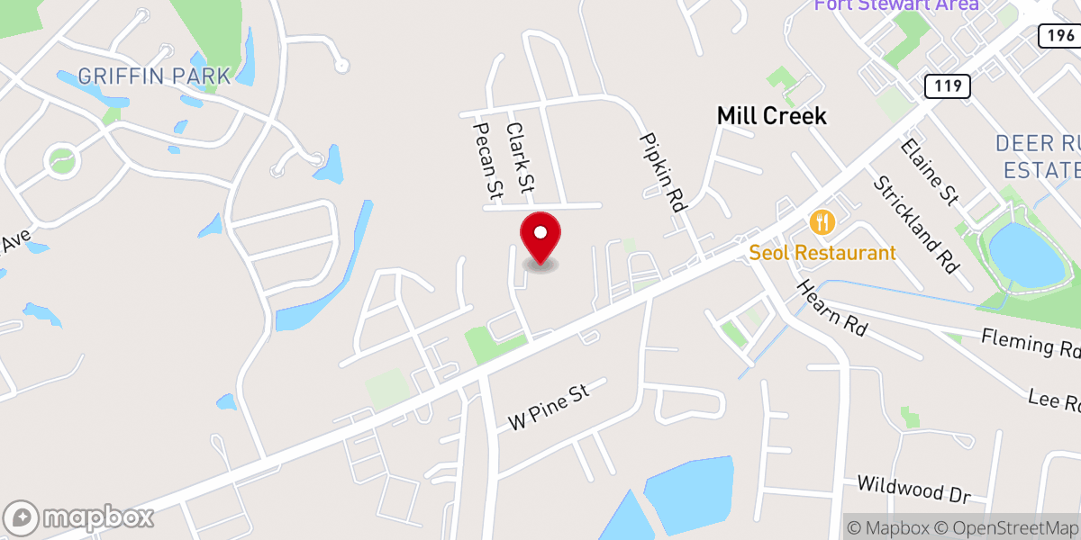 Map showing location of Hinesville Korean Presbyterian