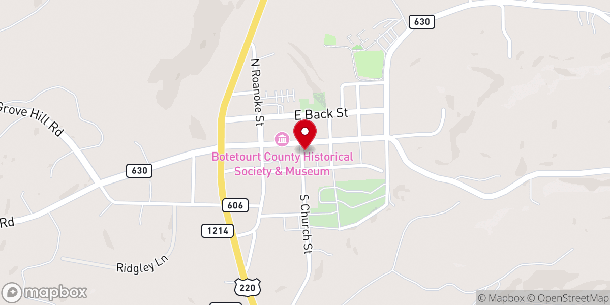 Map showing location of Historic Fincastle Wedding Chapel