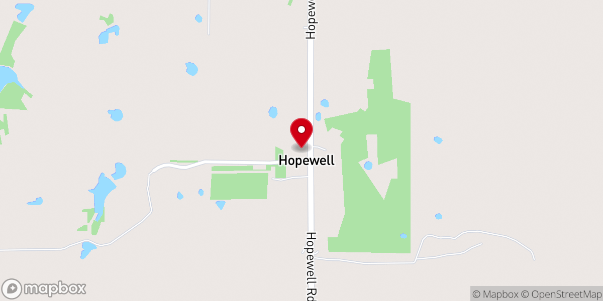 Map showing location of Hopewell Free Will Baptist Church