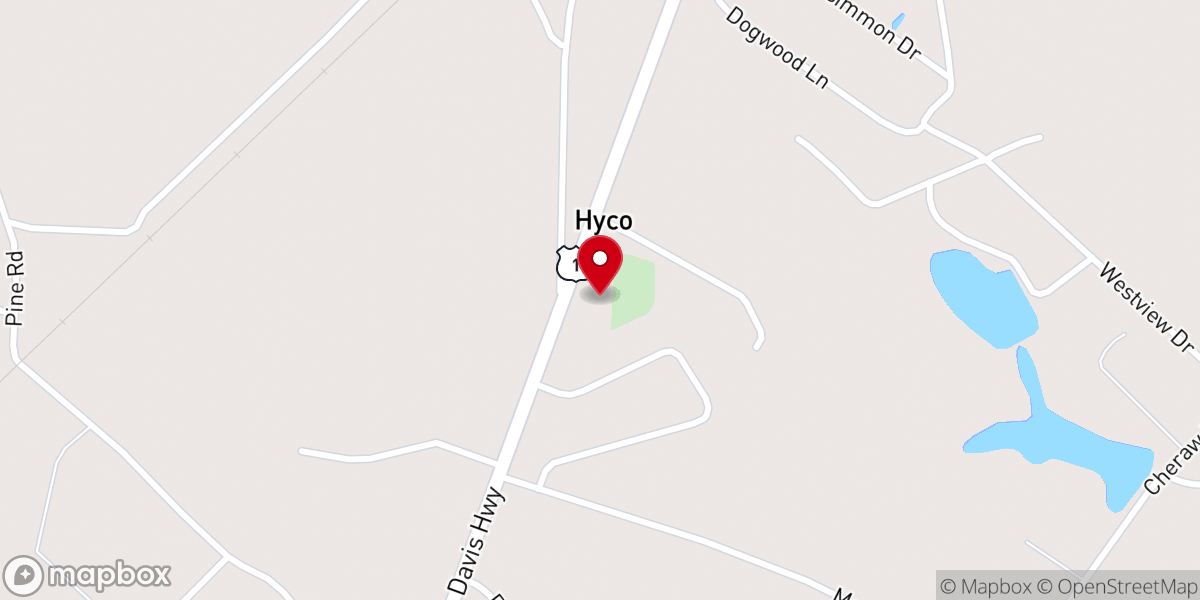 Map showing location of Hyco Missionary Baptist Church