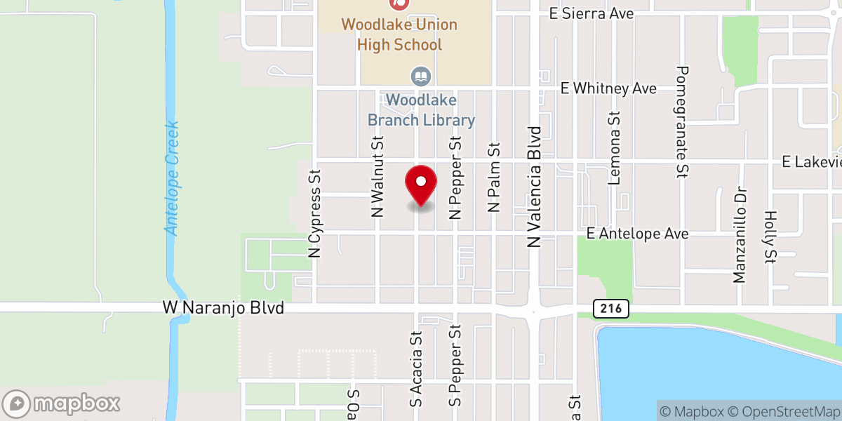 Map showing location of Iglesia Adventista del Séptimo Día Hispana de Woodlake / Woodlake Hispanic Seventh-Day Adventist Church
