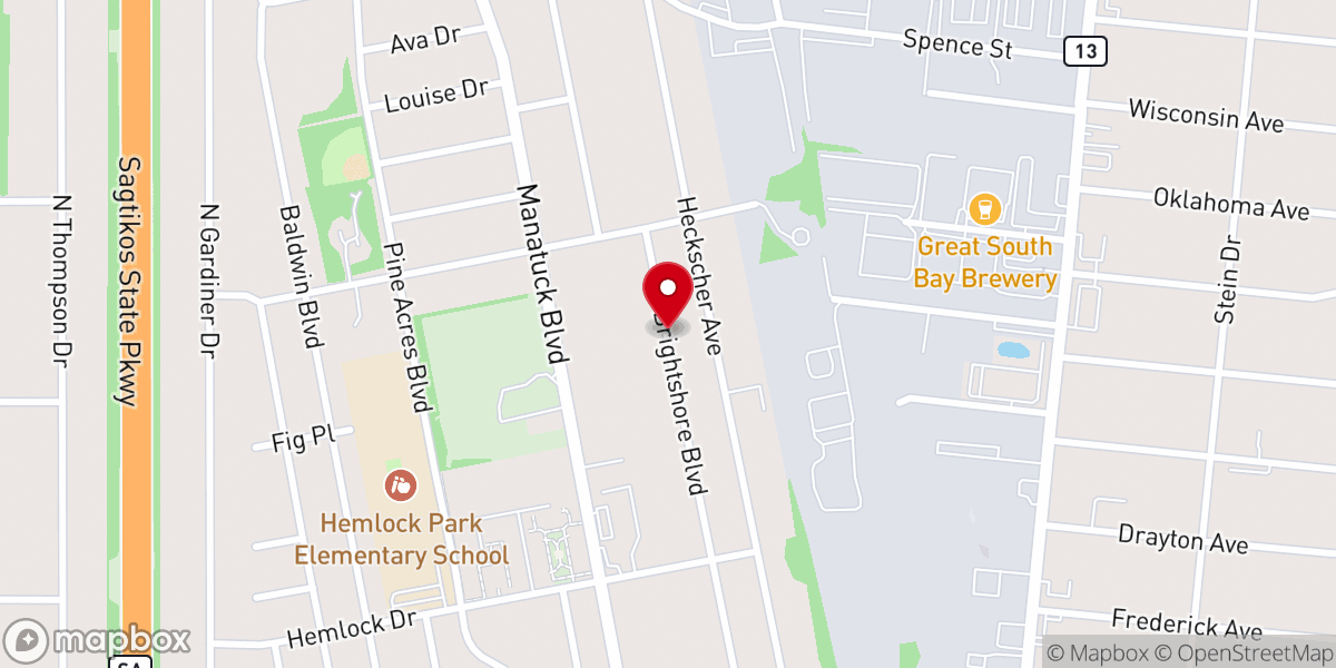 Map showing location of Iglesia De Dios Manantiales De Vida Eterna Central, Bayshore, NY.