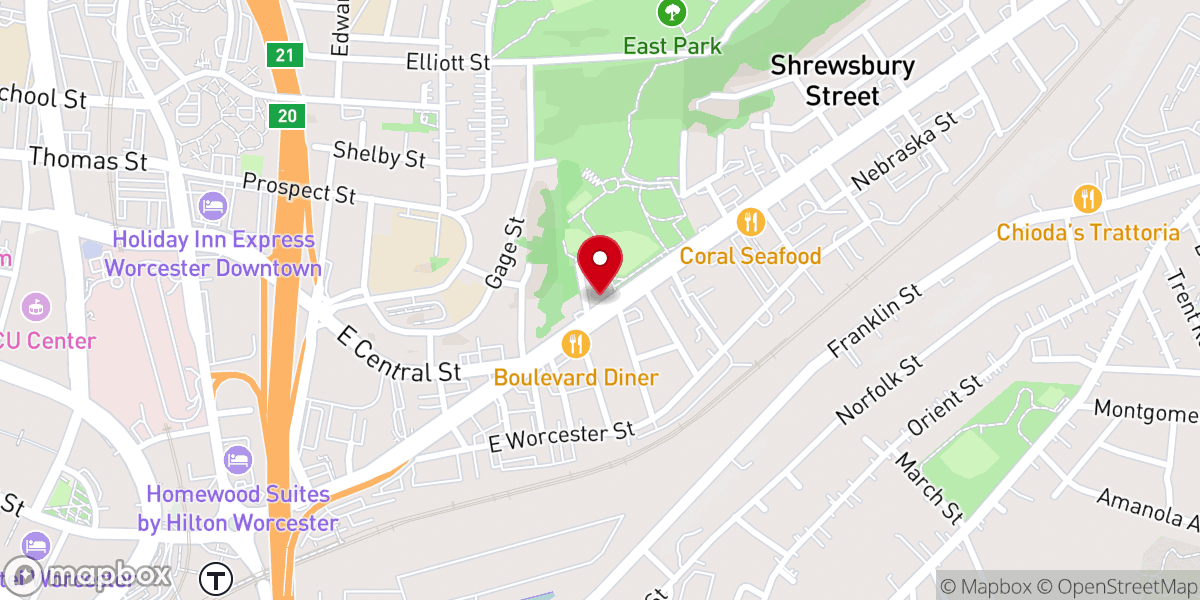 Map showing location of Iglesia Emanuel - Worcester