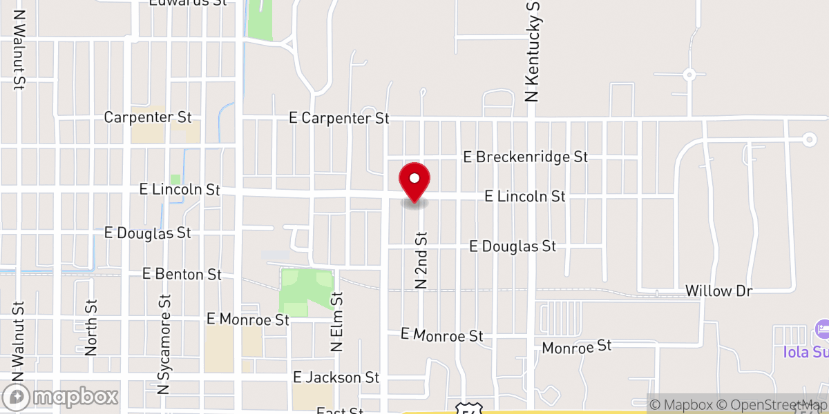 Map showing location of Iola Baptist Temple