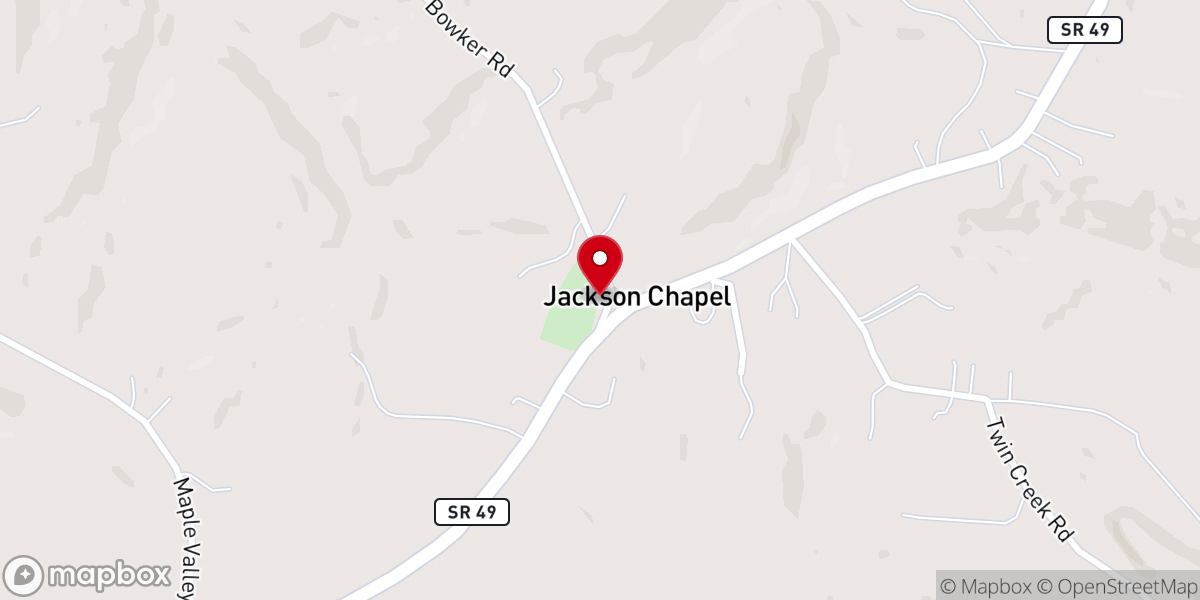 Map showing location of Jackson Chapel Church