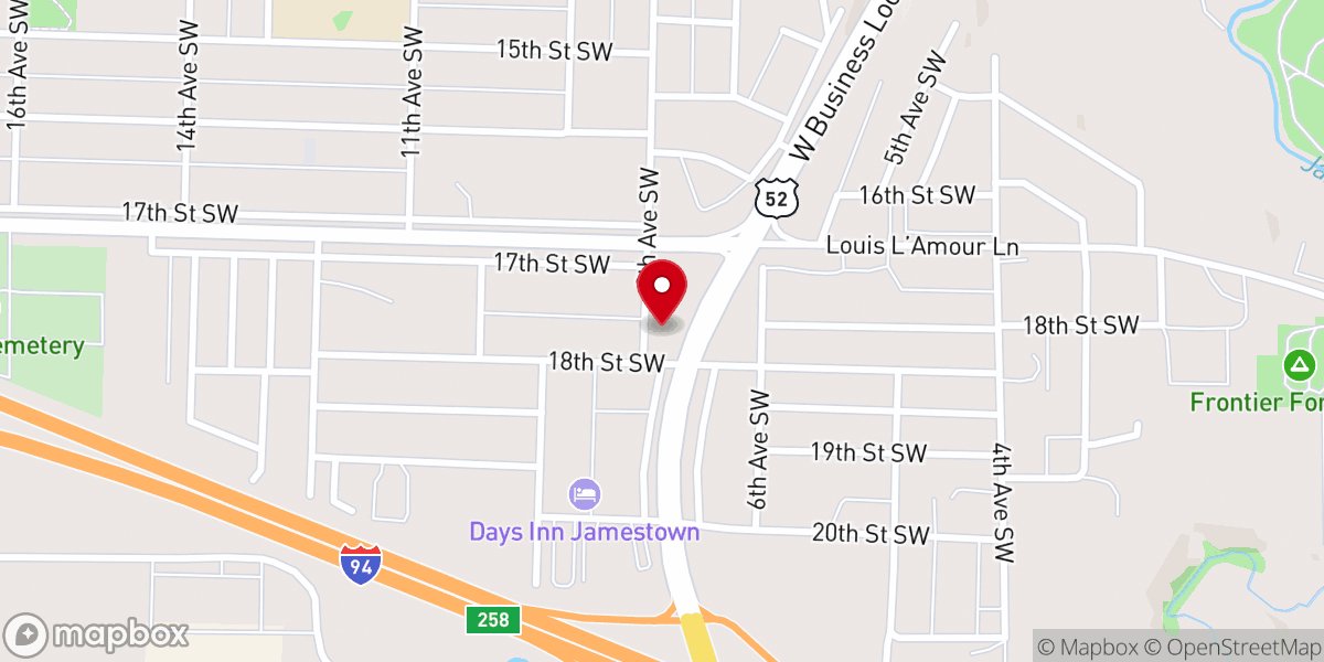 Map showing location of Jamestown First Assembly Church