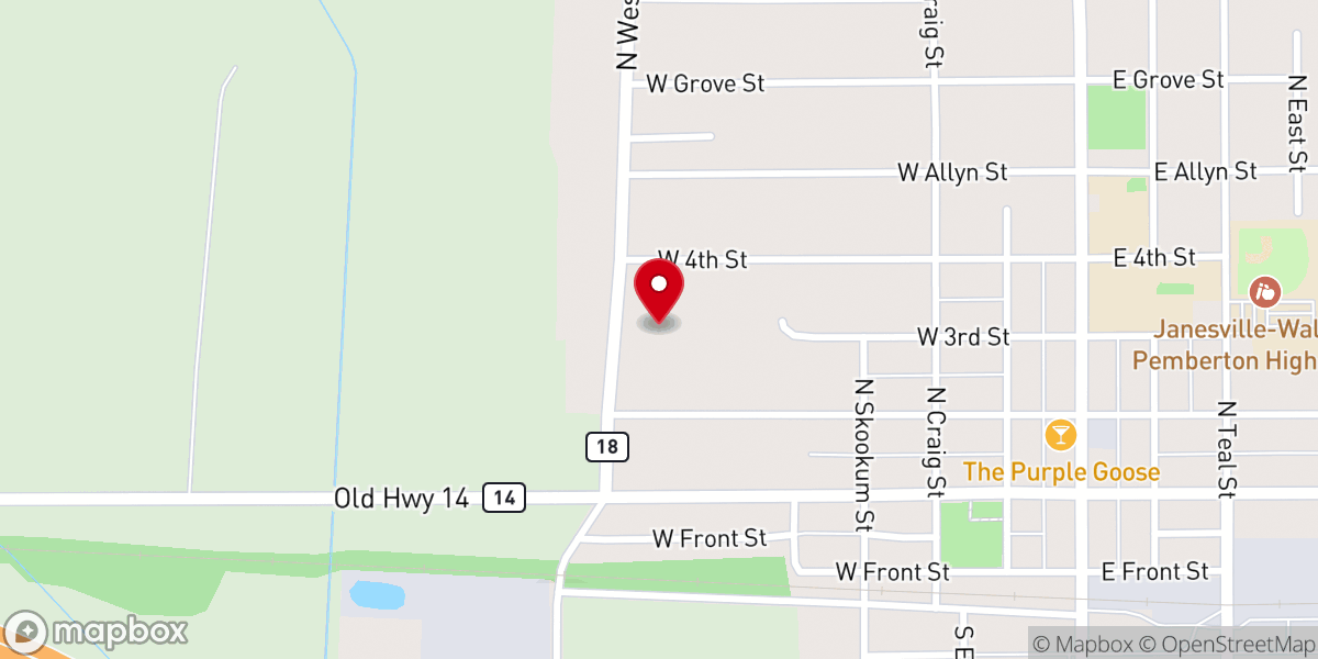 Map showing location of Janesville United Methodist Church