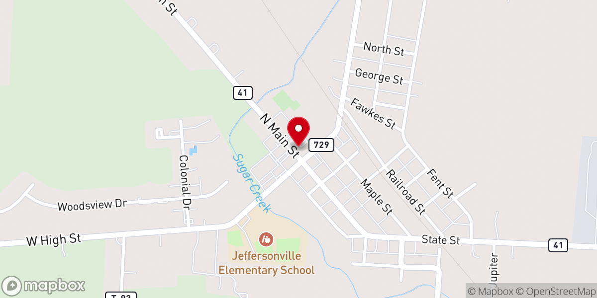 Map showing location of Jeffersonville Village Hall