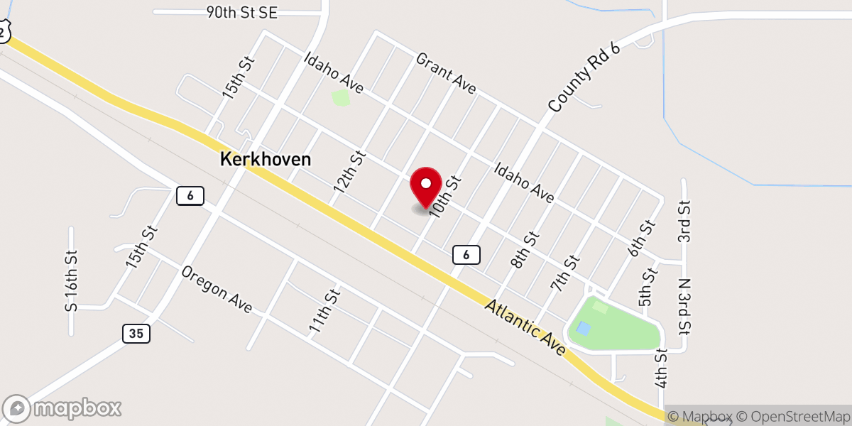 Map showing location of Kerkhoven City Hall