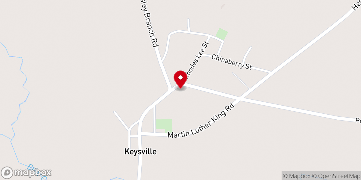 Map showing location of Keysville City Hall