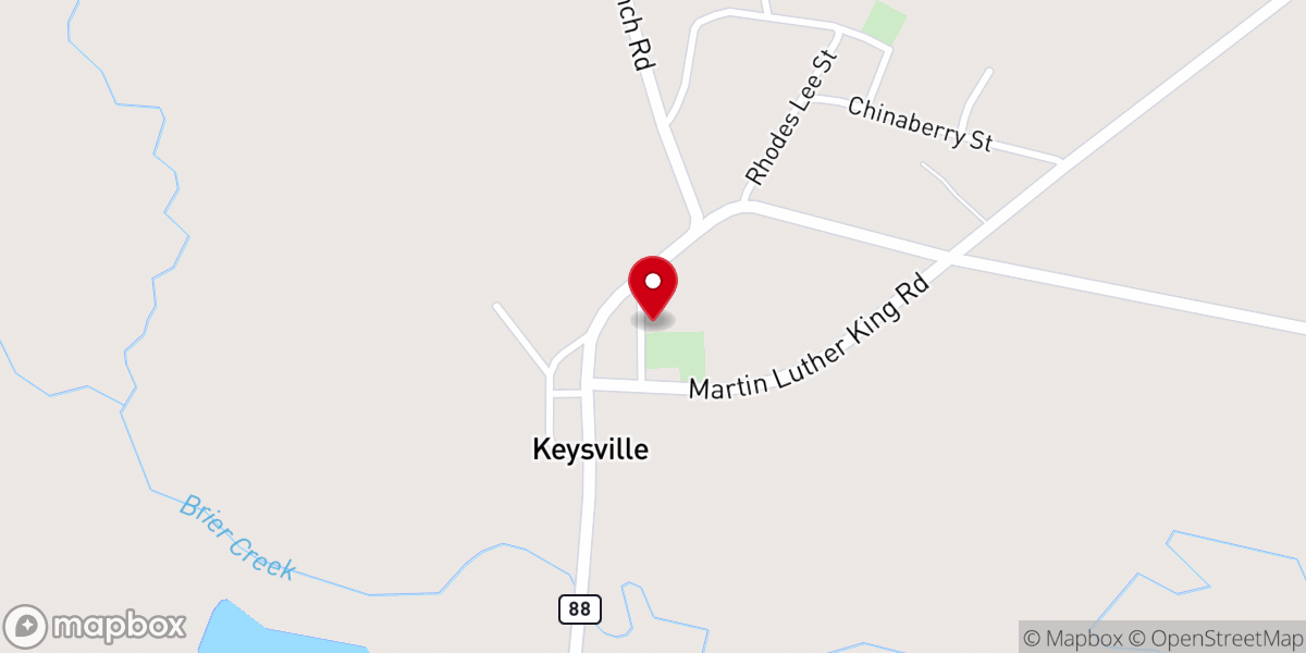 Map showing location of Keysville Evangelistic Church