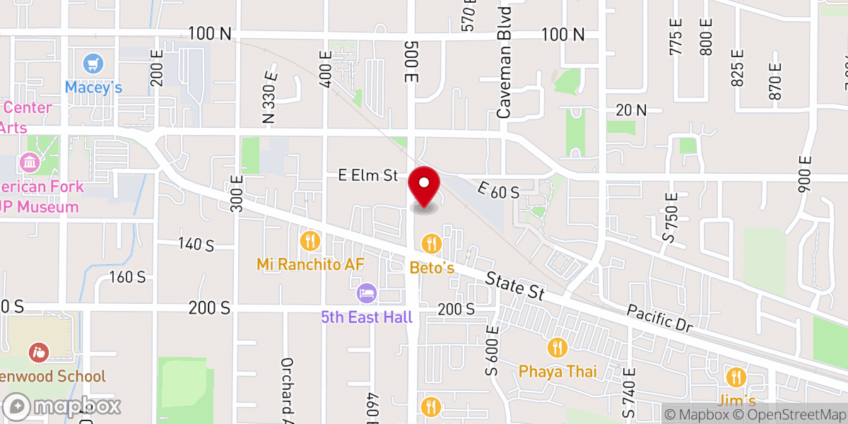 Map showing location of Kingdom Hall of Jehovah's Witnesses--American Fork English, American Fork Spanish, & North Freedom Spanish