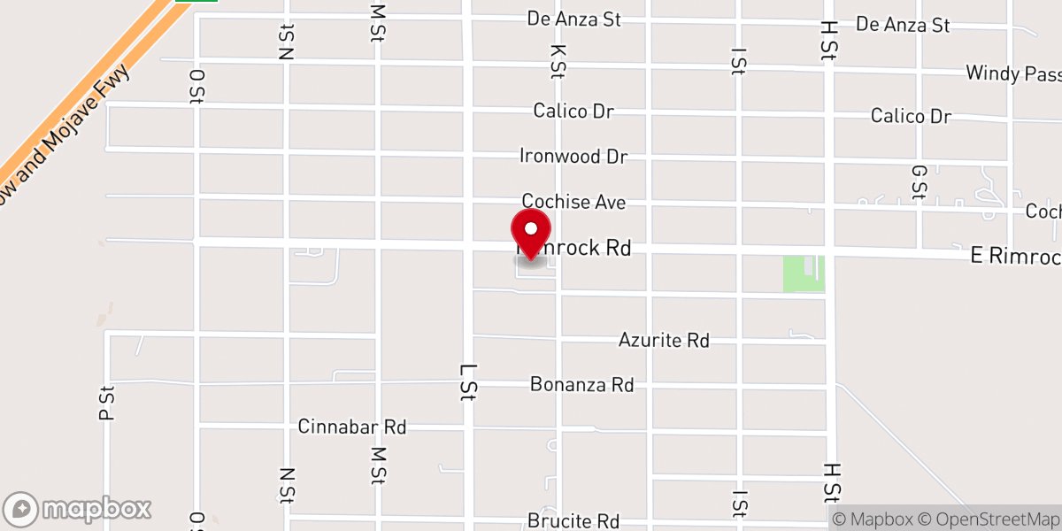 Map showing location of Kingdom Hall of Jehovah's Witnesses--Barstow English and Spanish