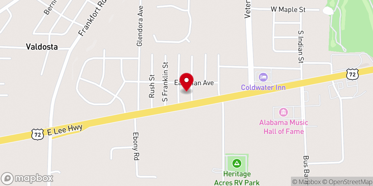 Map showing location of Kingdom Hall of Jehovah's Witnesses--Sheffield & Tuscumbia