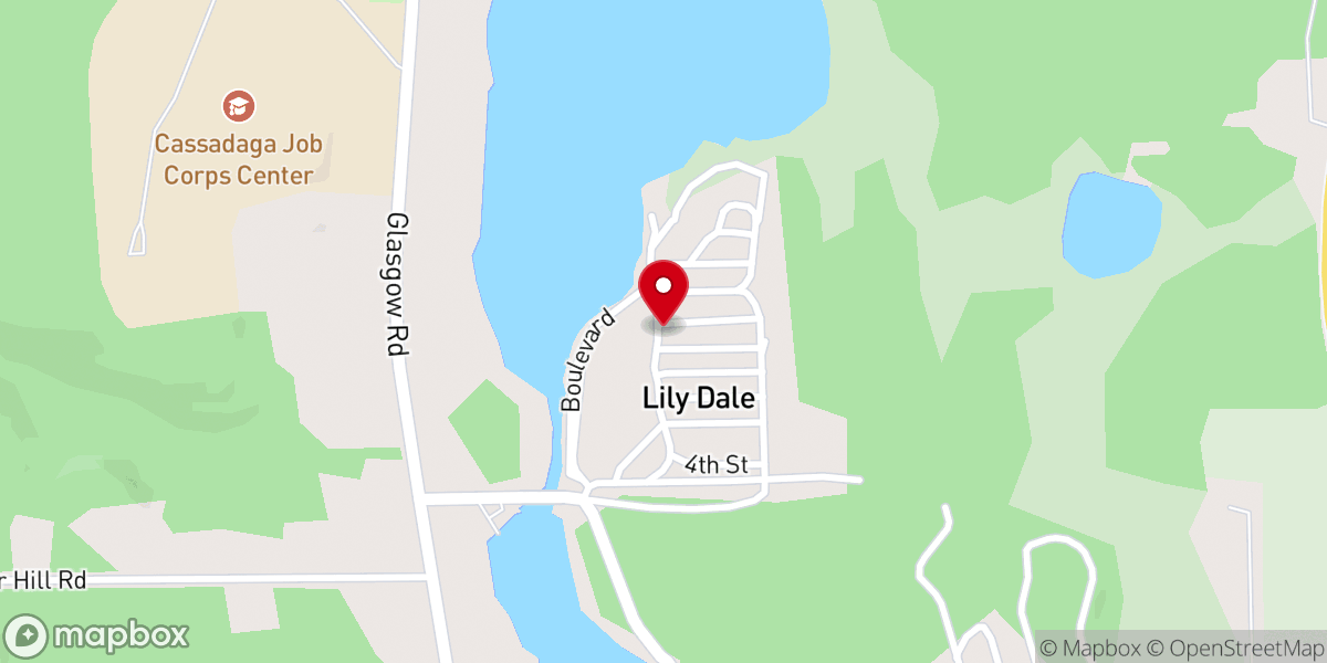Map showing location of Lily Dale Assembly Hall