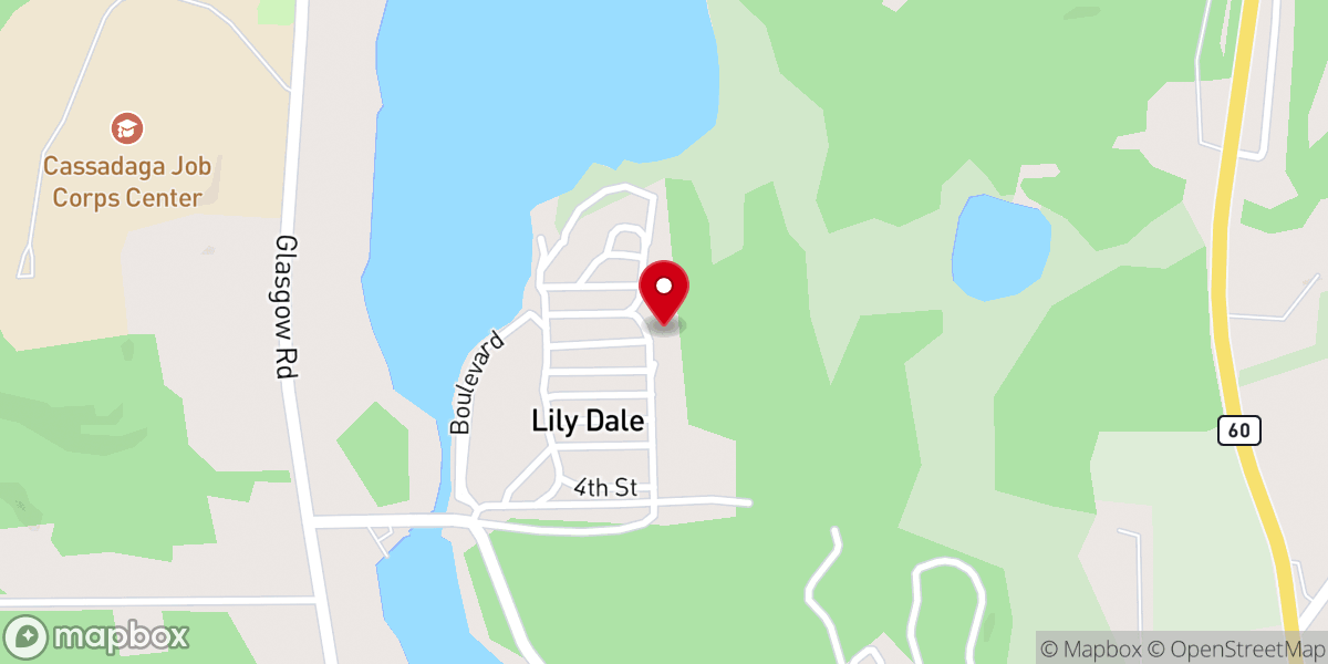 Map showing location of Lily Dale Healing Temple Spiritualist Church