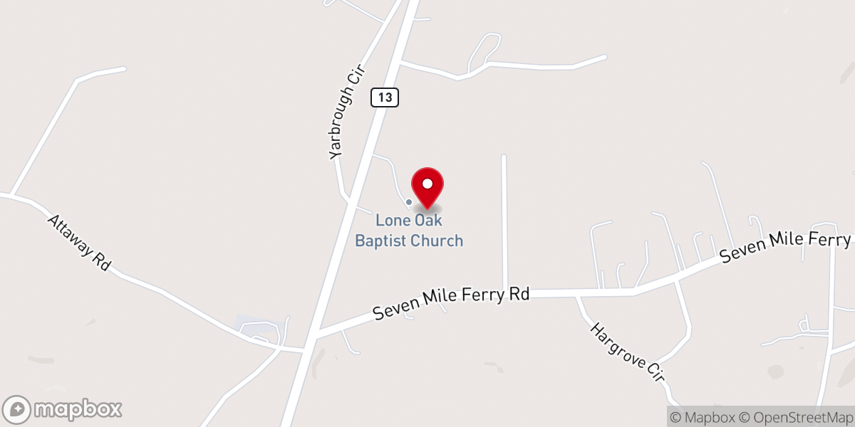 Map showing location of Lone Oak Baptist Church