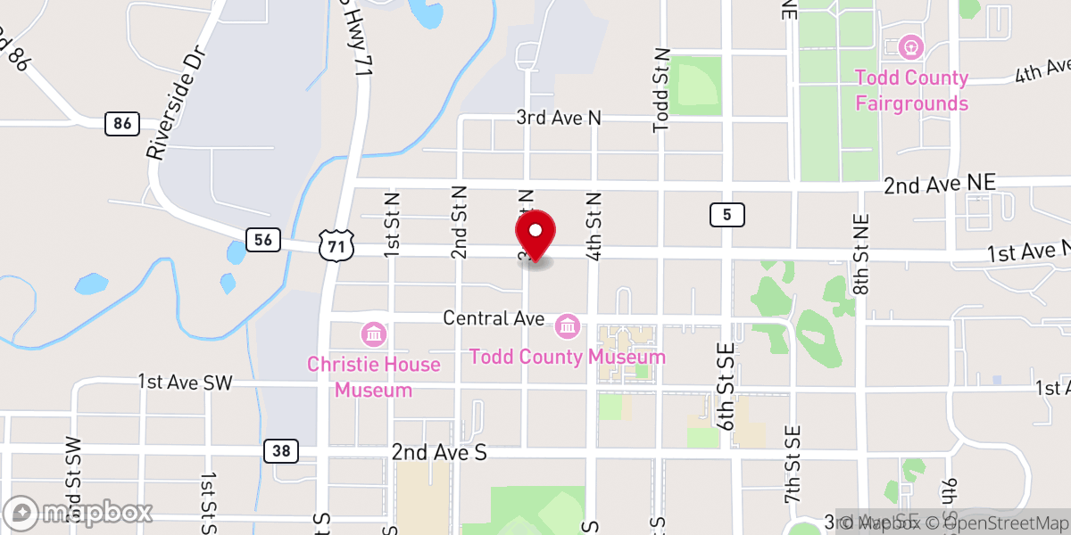 Map showing location of Long Prairie Chamber-Commerce
