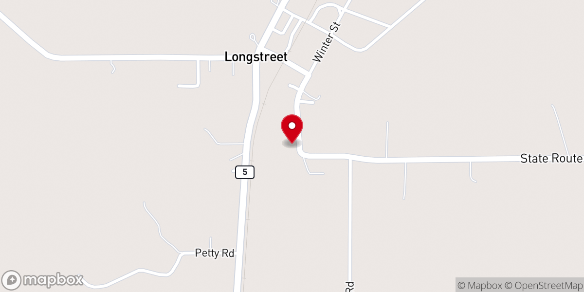 Map showing location of Longstreet Baptist Church