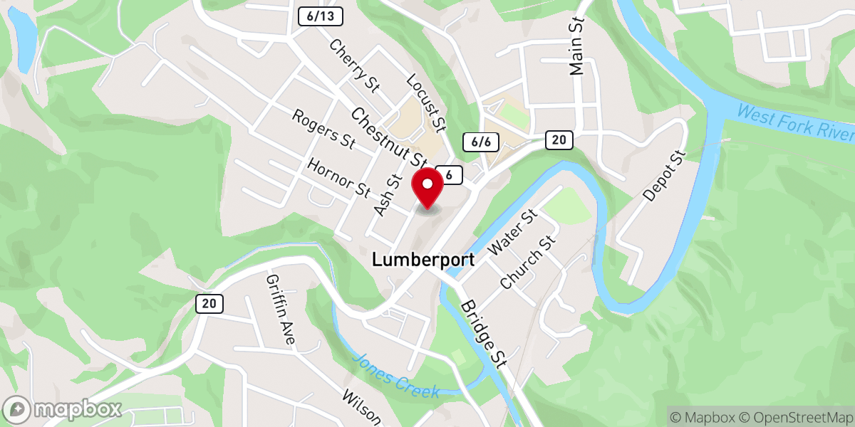 Map showing location of Lumberport Community Center