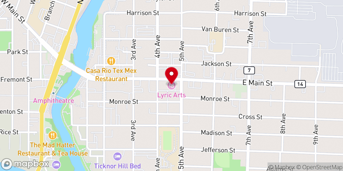 Map showing location of Lyric Arts Main Street Stage