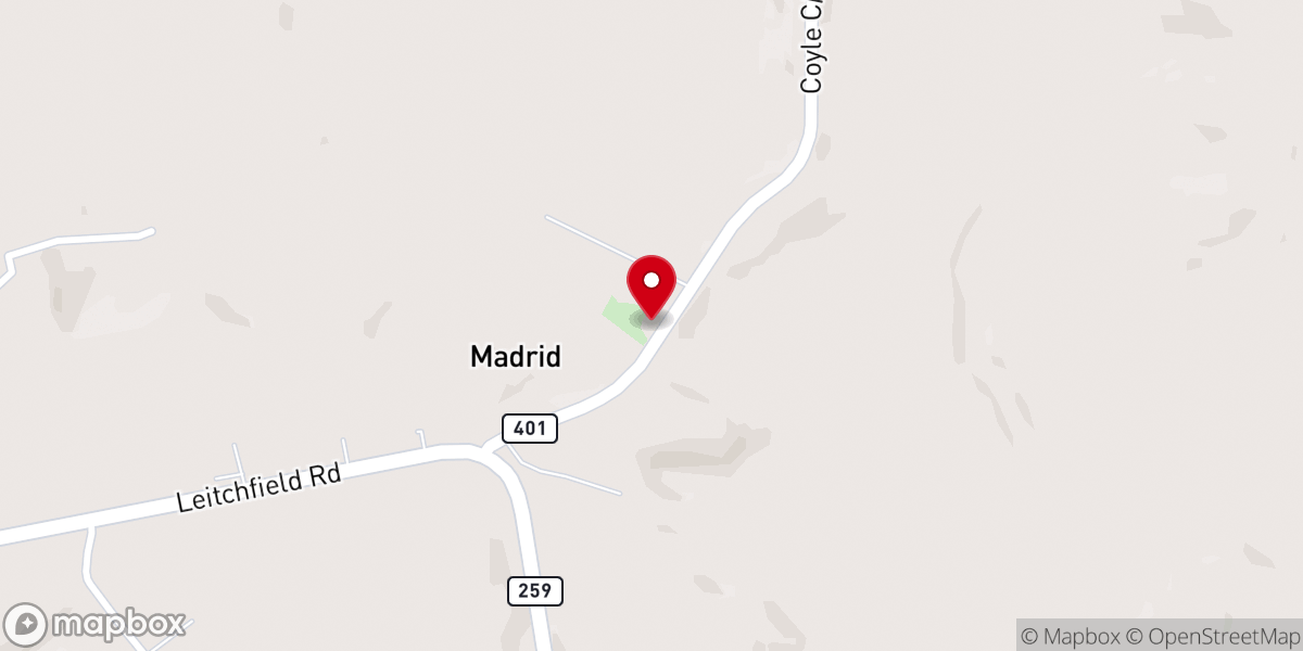 Map showing location of Madrid Pentecostal Church wedding bells