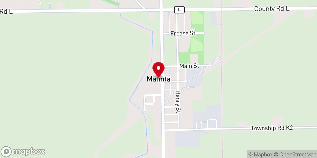 Map showing location of Malinta Community Historical Society