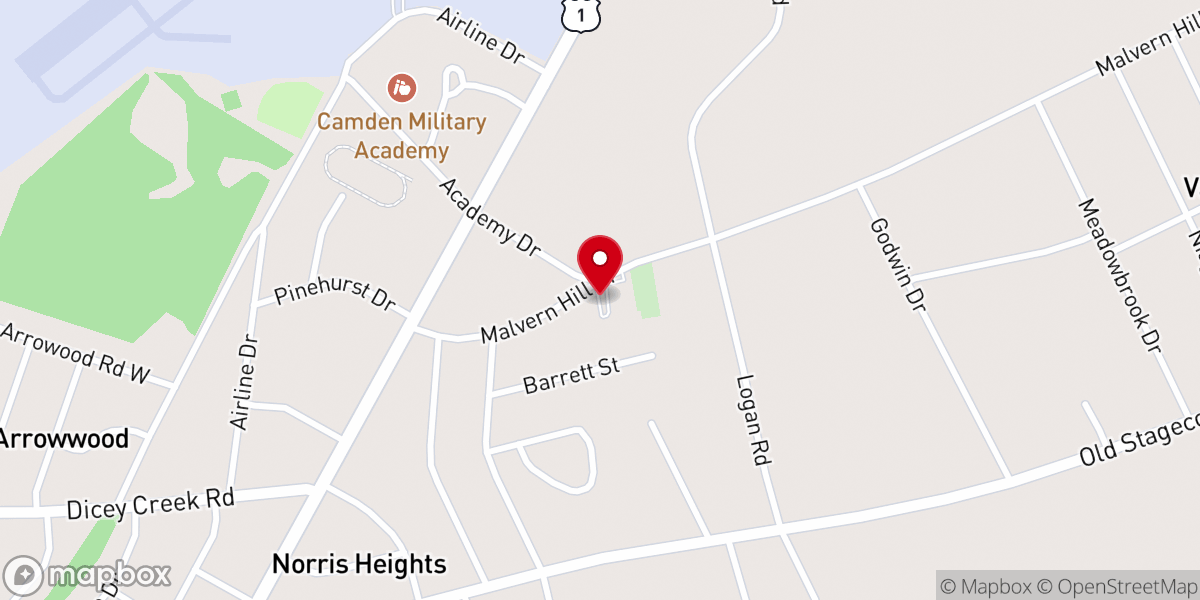 Map showing location of Malvern Hill Baptist Church