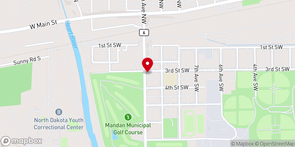 Map showing location of Mandan Baptist Church