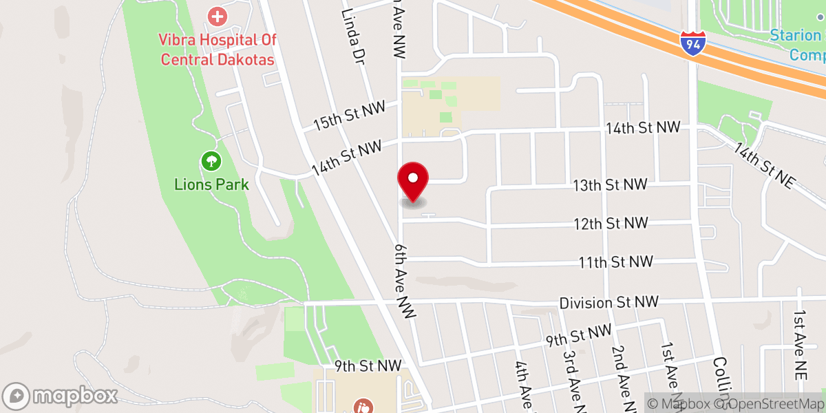 Map showing location of Mandan United Methodist Church