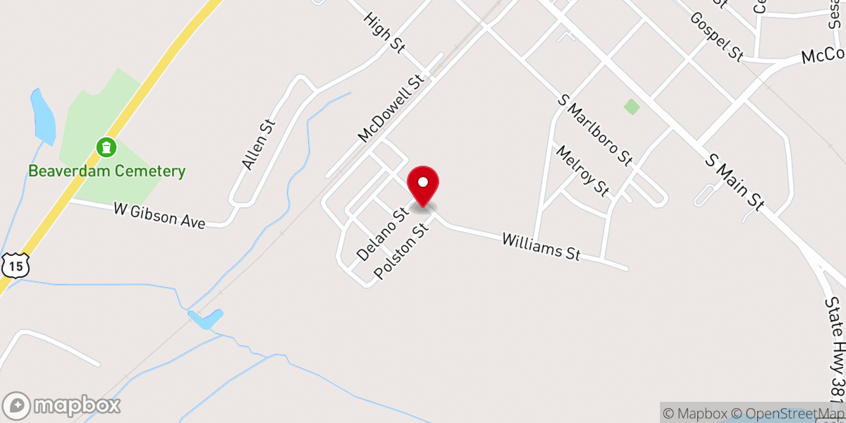 Map showing location of McColl Pentecostal Fire Baptized Holiness Church