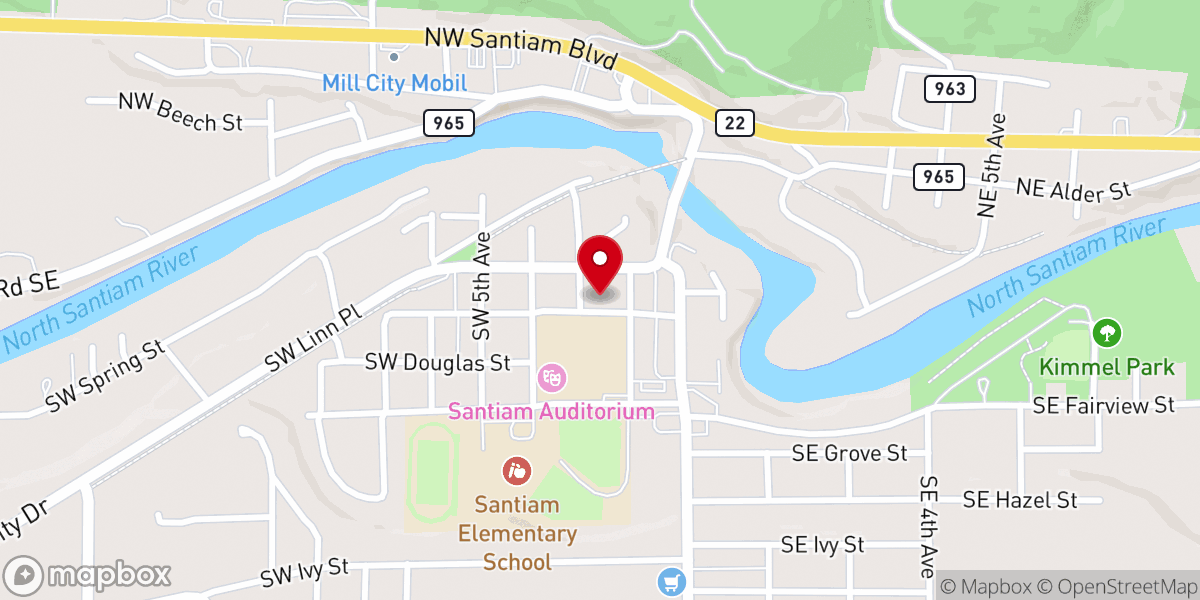 Map showing location of Mill City/Gates Community Assistance Center