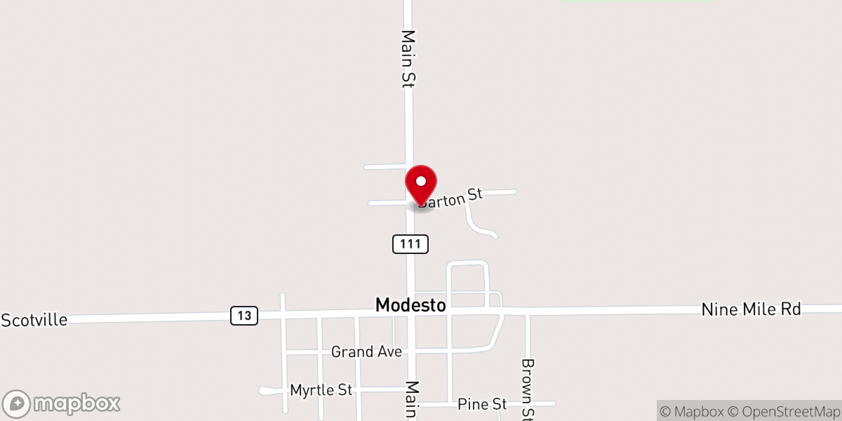 Map showing location of Modesto Baptist Church