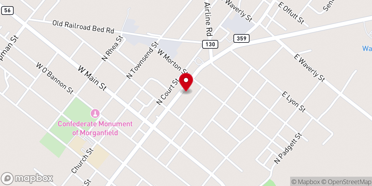 Map showing location of Morganfield Christian Church