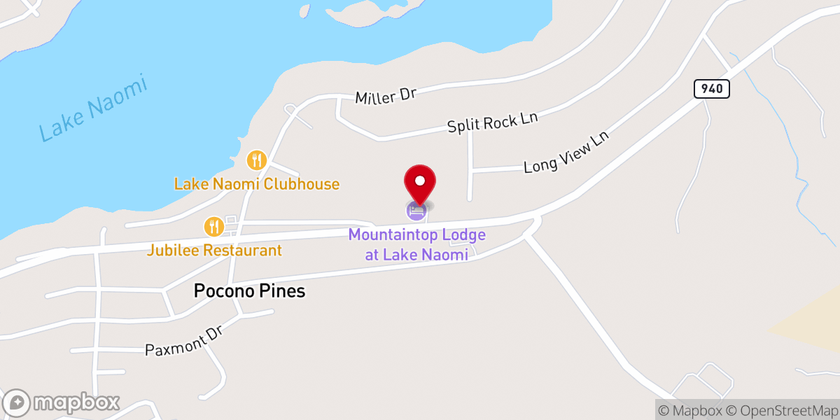 Map showing location of Mountaintop Lodge at Lake Naomi