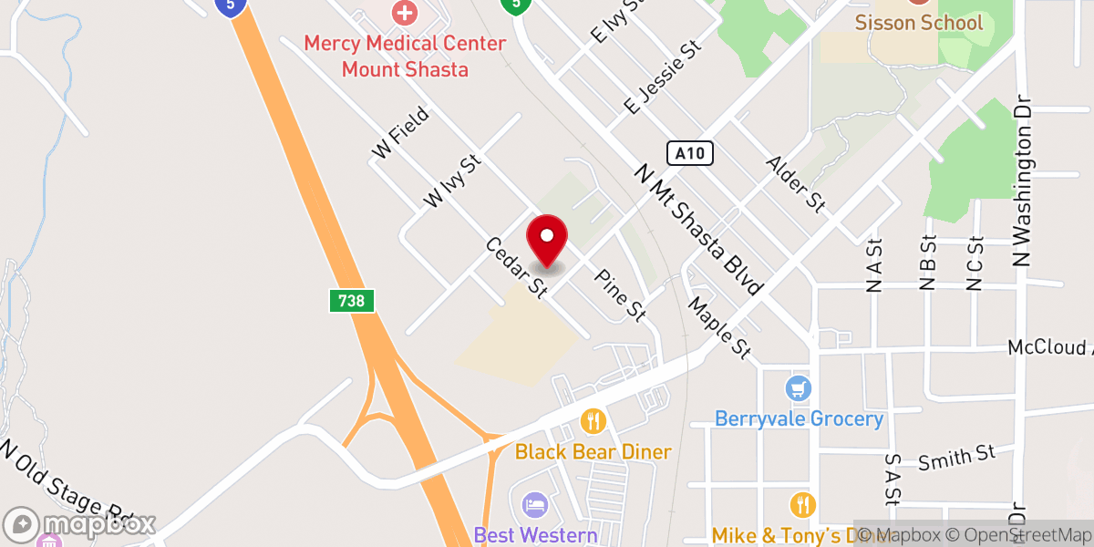 Map showing location of Mt. Shasta United Methodist Church