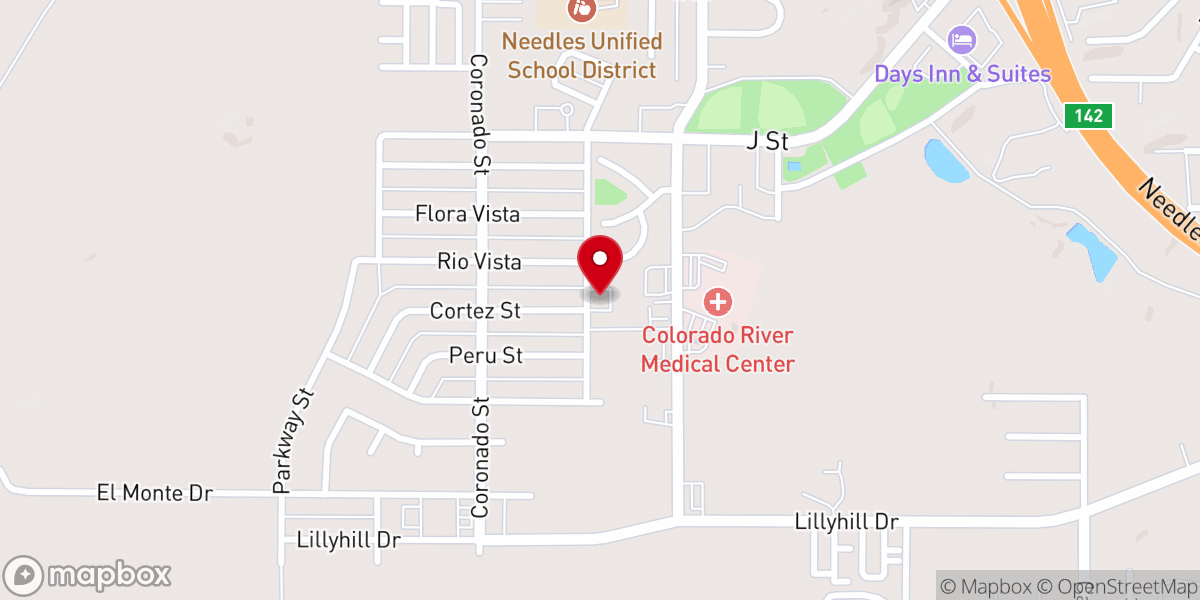 Map showing location of Needles Christian Church