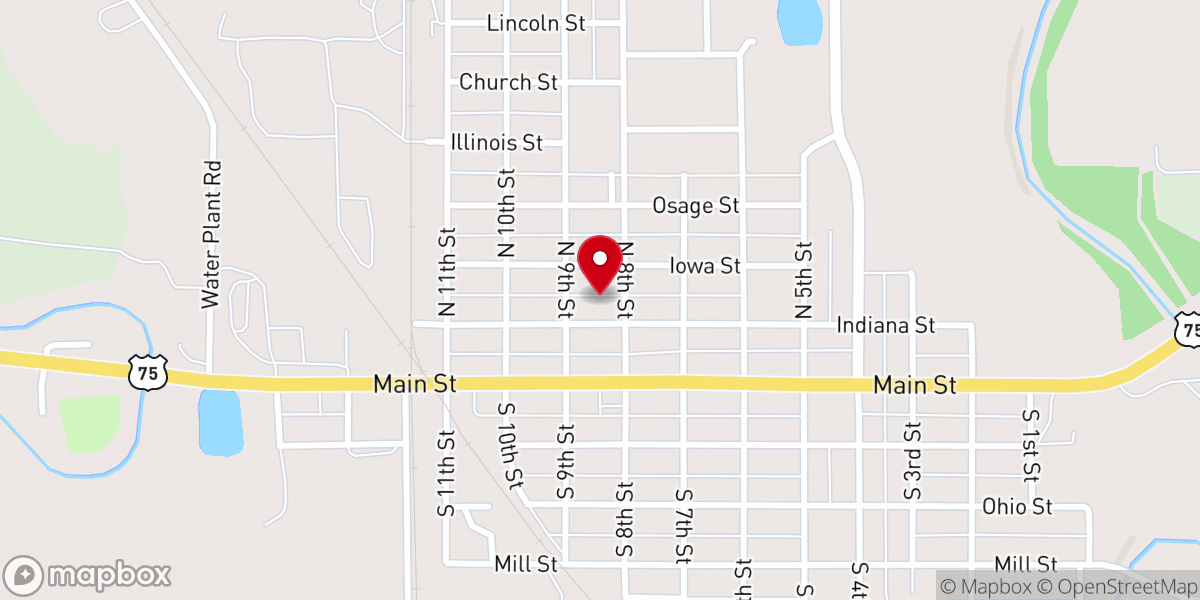 Map showing location of Neodesha United Methodist Church