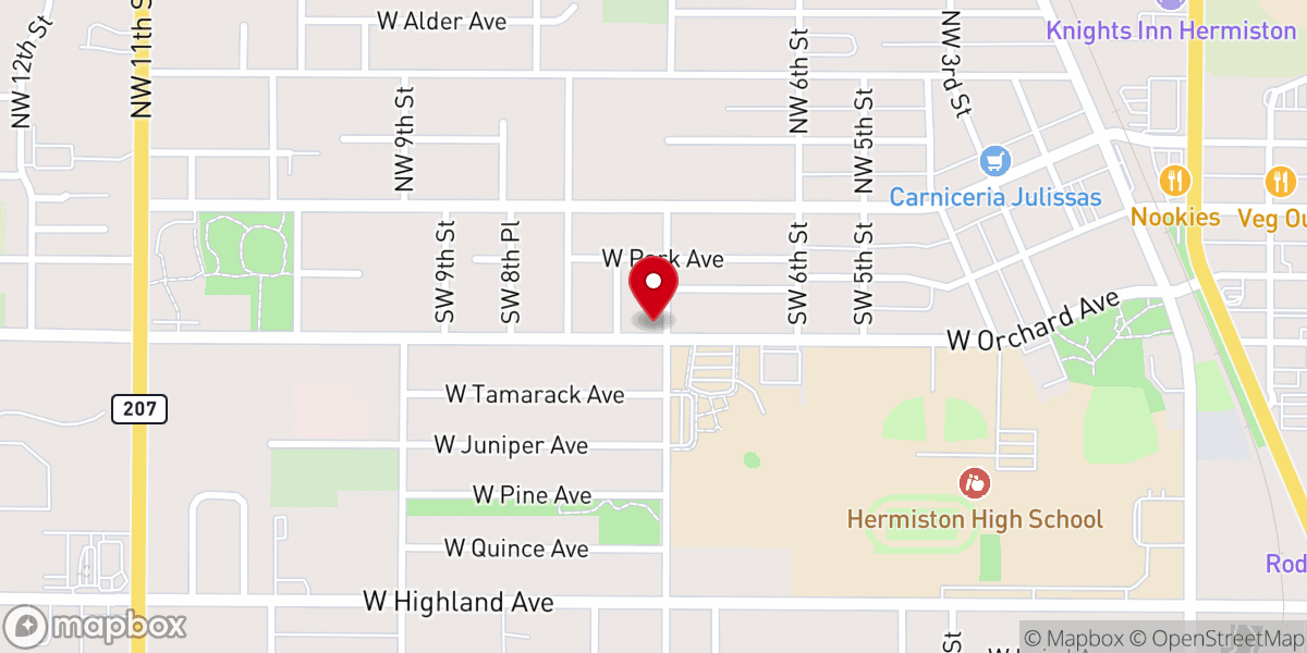 Map showing location of New Beginnings Christian Fellowship Hermiston, OR