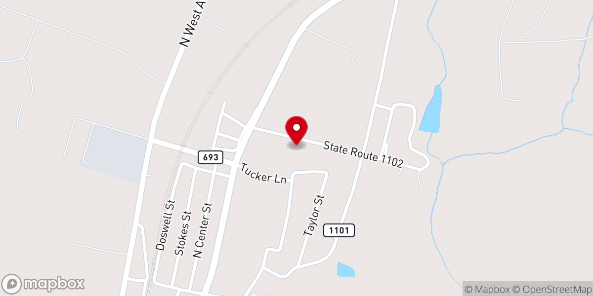 Map showing location of Nottoway Baptist Church