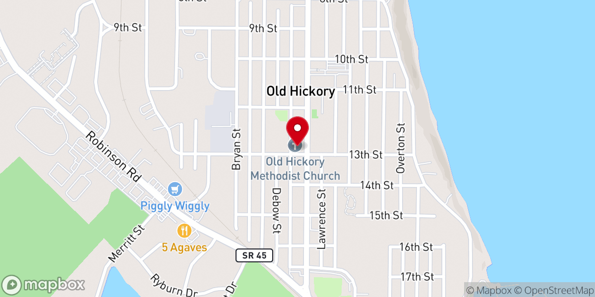 Map showing location of Old Hickory Methodist Church