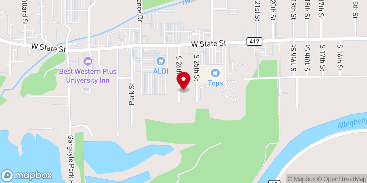Map showing location of Olean Community Church