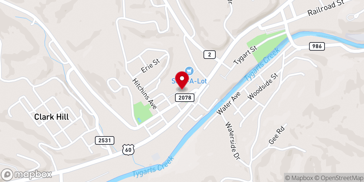 Map showing location of Olive Hill Church of Christ