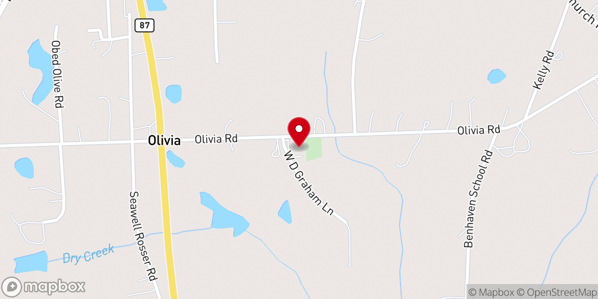 Map showing location of Olivia Presbyterian Church