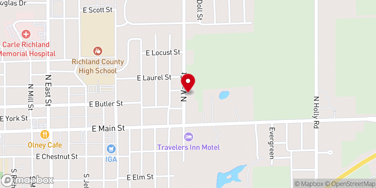 Map showing location of Olney Church of Christ
