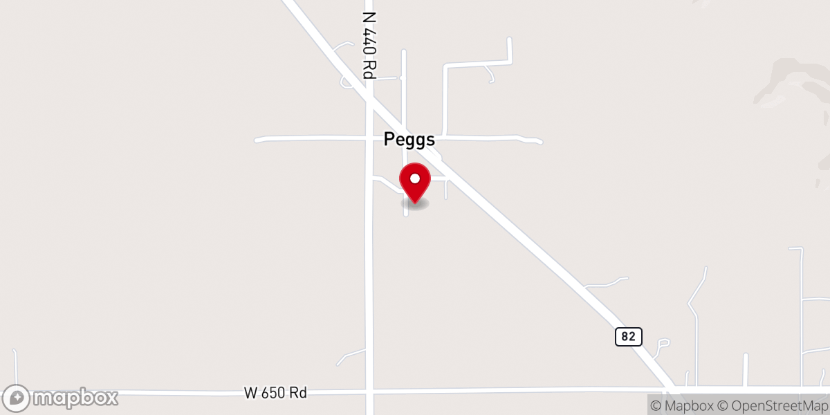 Map showing location of Peggs Free Will Baptist Church