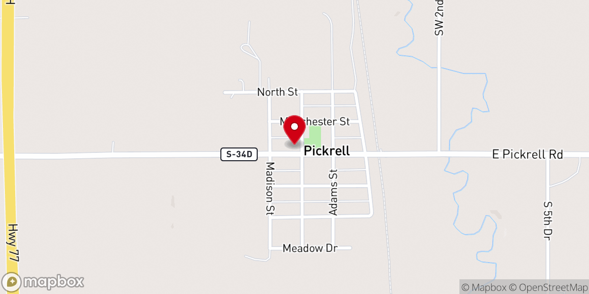 Map showing location of Pickrell United Methodist Church