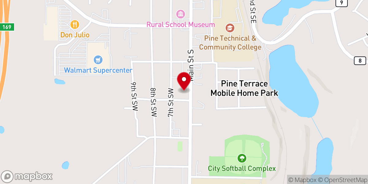 Map showing location of Pine City Evangelical Free Church