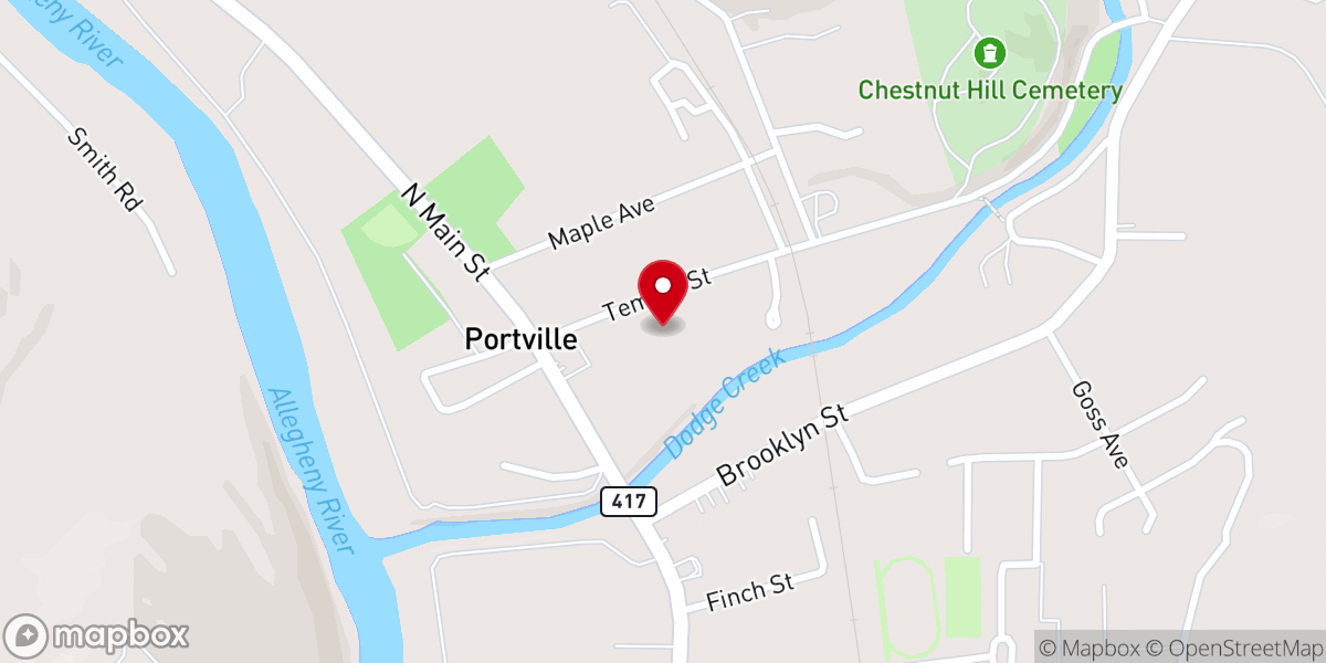 Map showing location of Portville Baptist Church